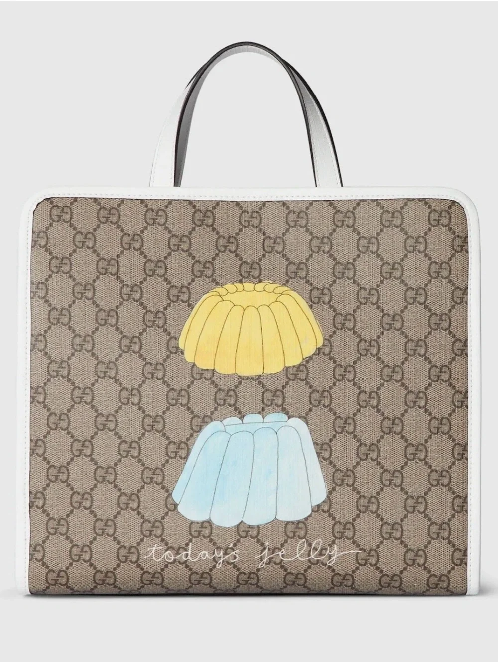 Gucci Brown GG Supreme Tote with White Cat and Pink Accents